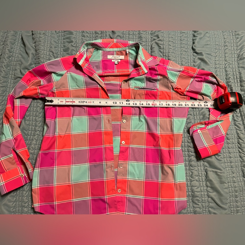 Foxcroft Women's Plaid Button Down Shirt - Red, Green, Pink